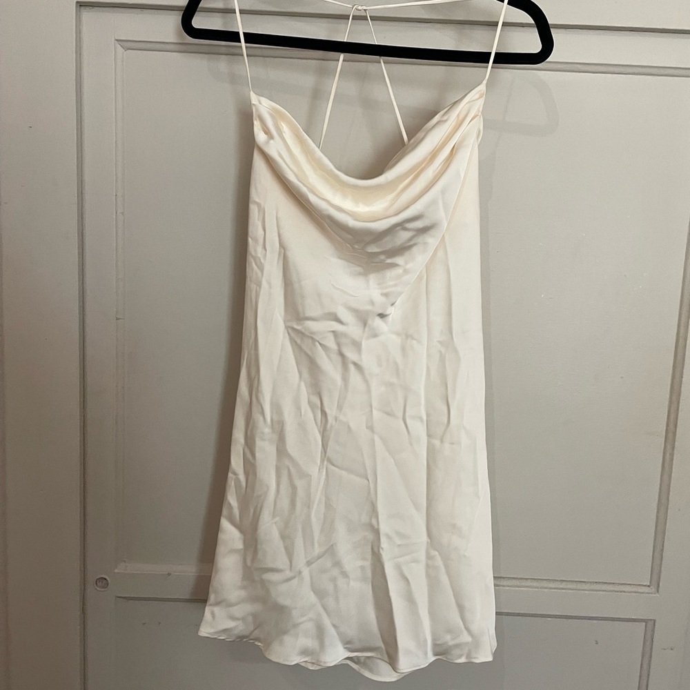Zara Cream Satin Cowl Neck Mini Dress